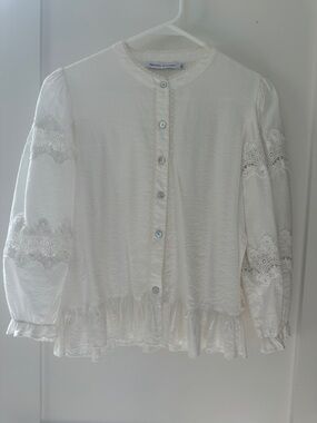 Rebecca Minkoff Ivory Lace-Trim Button Blouse